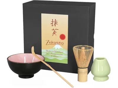 Produktbild von Matcha Set / Matchaset mit Matcha Schale 250ml rosa, Besen, Löffel und Halter in Geschenkbox