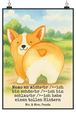 Produktbild von Mr. & Mrs. Panda Bild Corgi Po Design DIN A3 - Weiß - Geschenk, Hund, Wandbild, Positiv, Corgie, Sprüche, Achtsamkeit, drucke, Plakat, wanddeko, kunstdruck poster