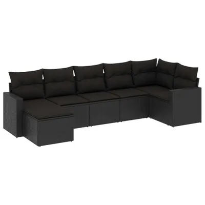 Produktbild von 7-tlg. Garten-Sofagarnitur mit Kissen Schwarz Poly Rattan