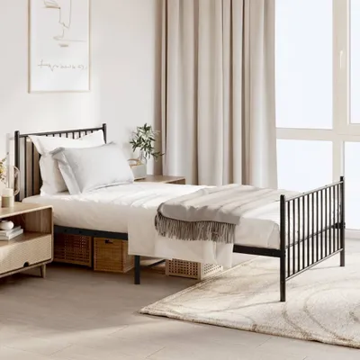 A bedroom scene with a single bed.