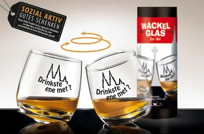 Produktbild von GILDE 2tlg. Set, Wackelglas, "Köln", Spruch, Glas, klar, , H. 8,5 cm, D. 7,5 cm 47499