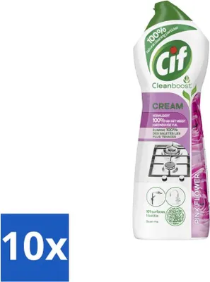 Produktbild von Cif Creme Pink Flower – Abrasiv – Gegen hartnäckigen Schmutz – Frischer Blumenduft – 750 ml - Vorteilspack - 10 Stücke