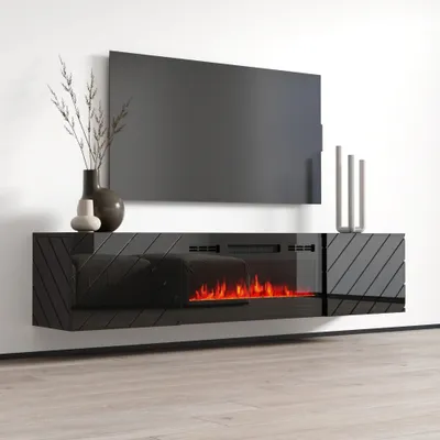Produktbild von TV-Lowboard Fernsehtisch Fernsehschrank LUXE EF schwarz / Kamin schwarz