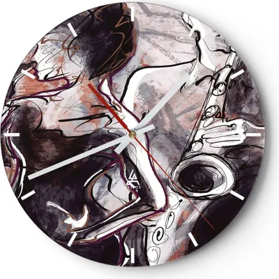 Produktbild von Wanduhr - Rund - Glasuhr - Jazz Musik Musiker - 30x30cm - Schleichendes Uhrwerk - Lautlos - zum Aufhängen bereit - Dekoration Modern - Wanddekoration aus Glas - C3AR30x30-3572