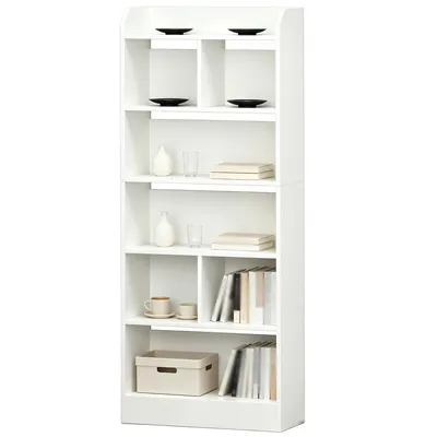 Produktbild von Bücherregal mit 6 Fächern, 24 x 60 x 170 cm, Weiß | Bücherschrank, Standregal, Aufbewahrungsregal, für Wohnzimmer Büro Schlafzimmer