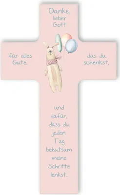 Produktbild von FRITZ COX Kinderkreuz "Häschen" | christliches Geschenk für Kinder | "Danke lieber Gott" | von FRITZ COX rosa,15cm