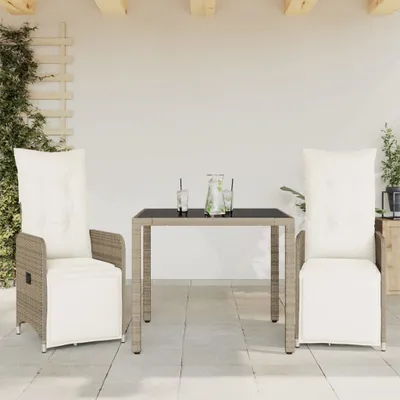 Produktbild von Design 3-tlg. Garten-Bistro-Set mit Kissen Braun Poly Rattan, Gartenmöbel-Sets 2024 Neu