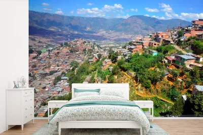 Produktbild von MuchoWow® Fototapete für Wohnzimmer oder Schlafzimmer Wandtapete Vinyl Motivtapete Blick über Medellín und seine Berge in Kolumbien - 390x260 cm - Papiertapete