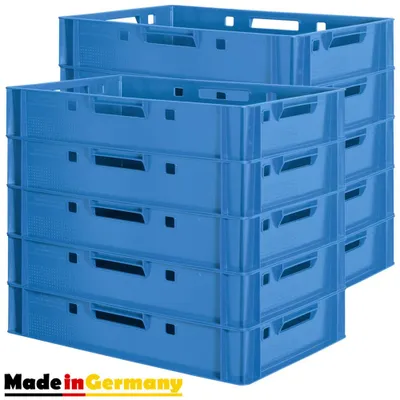2 Türme aus je 5x Euro-Plastikkiste E1, blau, mit Griff auf jeder Seite, made in EU
