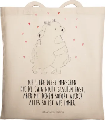 Produktbild von Mr. & Mrs. Panda dokumententasche Eisbär Umarmen - Transparent - Geschenk, Tasche, Laptoptasche, Shopping, Schultasche, festivaltasche, Lustige Sprüche, Jutebeutel