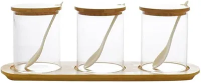 Imagen del producto de Conjunto de recipientes de cerámica para especias. Incluye un frasco de vidrio de gran capacidad para aceites, sal, azúcar, aceite de chile, así como un recipiente y un juego de dosificadores para especias