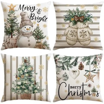 Produktbild von Weihnachten Kissenbezüge 4er Set Schneemann Grau 50x50 cm Polyester-Leinen