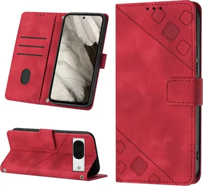 Produktbild von Hülle für Google Pixel 8 Prägung Flip Leder Brieftasche Schutzhülle mit Ständer Rot