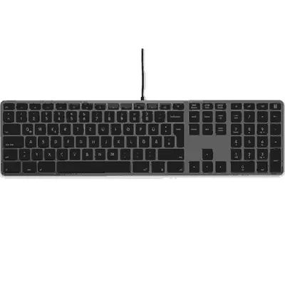 Immagine prodotto di LMP Tastiera cablata in alluminio per Windows - Due porte USB 2.0 - Tastiera numerica - 110 tasti - Layout QWERTZ (DE) - Grigio/Nero