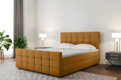 Produktbild von Boxspringbett Schlafzimmerbett SENON 180x220cm Stoff Senf inkl. Bettkasten