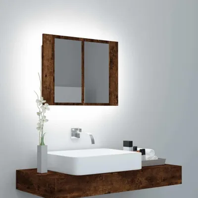 Produktbild von Spiegelschrank mit RGB LED Beleuchtung Badschrank Badezimmerschrank Wandspiegel Badspiegel für Bad Badezimmer mit Ablagefächern 60x12x45 cm Räuchereiche