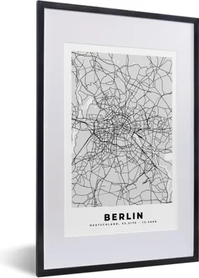 Produktbild von MuchoWow® Gerahmtes Poster Deutschland - Stadtplan - Berlin - Karte 40x60 cm - Poster mit Schwarzem Bilderrahmen Wandposter Rahmen Foto Bilder - Poster in Rahmen