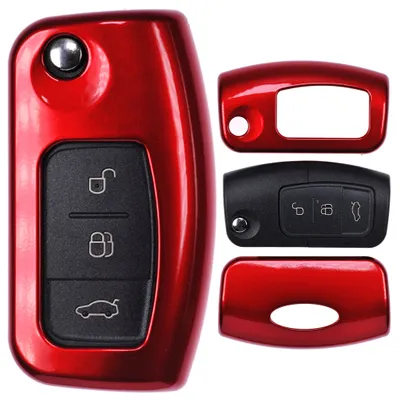 Produktbild von Auto Schlüssel Kunststoff Hülle ABS Plastik Schutz Cover Rot kompatibel mit Ford Focus C-Max Fiesta Kuga S-Max Mondeo Klappschlüssel