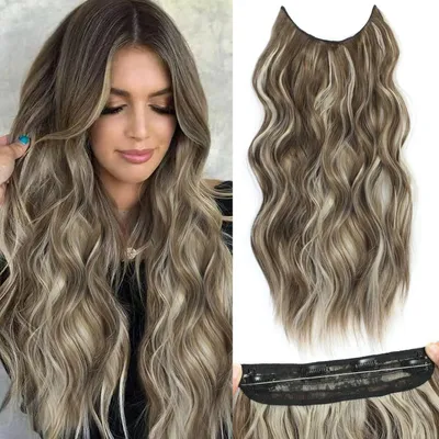 Zdjęcie produktu dla Przedłużanie włosów, 50,8 cm, falowane, z 4 klipsami, średni brąz/blond