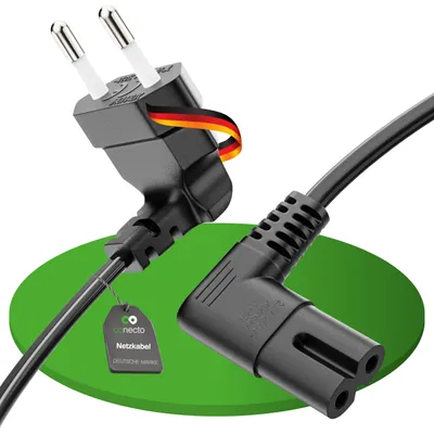 Produktbild von conecto Stromkabel 2,0m, Eurostecker Typ C auf IEC C7 Buchse, 90° Winkel für Haushaltsgeräte