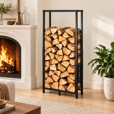 Zdjęcie produktu dla Półka na kominek Peviasot, wykonana z drewna, o regulowanej długości i wysokości, dostępne wymiary: 45/60/75 × 25 × 95/132/170 cm, maksymalne obciążenie do 400 kg, kolor: czarny (powłoka żelazna)