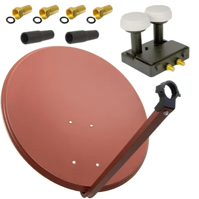 Produktbild von PremiumX SAT Anlage 80cm Antenne Ziegelrot Twin Monoblock 4x F-Stecker