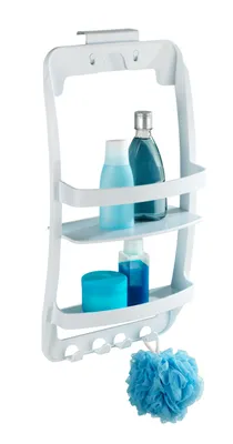 Produktbild von WENKO Bad Hänge Regal Aufbewahrung Dusche WC 2 Ablagen Korb 4 Haken Accessoires