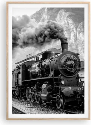 Produktbild von Gerahmtes Poster - Rahmen in heller Eiche - Zug Schwarzweiß Rauch - 70x100 cm - Wand Bild - Wanddeko - Wandbilder - Wandposter - Bilderrahmen - Bilder - Kunstdruck - Wandbild - P2NPA70x100-4315