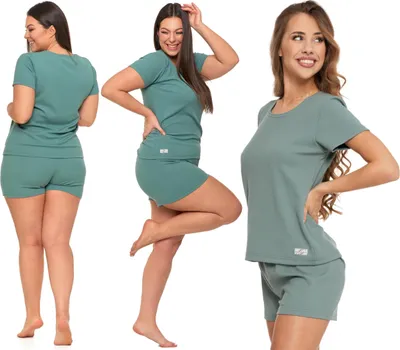 Produktbild von Damenpyjama - bequeme Nachtwäsche Größe XXL - Plus Size Pyjama grün - modischer Schlafanzug