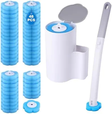 Produktbild von wlich Einweg Toilettenbürste, Klobürste mit 48 Stück Reiniger Nachfüllungen und Wandhalterung, WC Bürste mit Reinigungsmittel Disposable Toilet Brush für Badezimmer Hygienische Reinigung