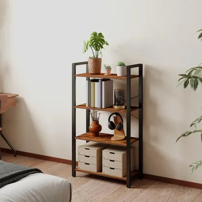 Obrázek produktu pro Čtyřpatrová knihovna | Vintage, tmavě hnědá barva | 30 x 66 x 120 cm