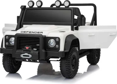 Immagine prodotto di Veicolo elettrico per bambini Land Rover Defender 110 SVX 12V, bianco, trazione 4X4, luci a LED, sospensioni sulle ruote anteriori e posteriori, telecomando a 2,4 GHz, ingresso USB/AUX, Bluetooth, batteria al litio, motore 4 x 25W, licenza ORIGINALE