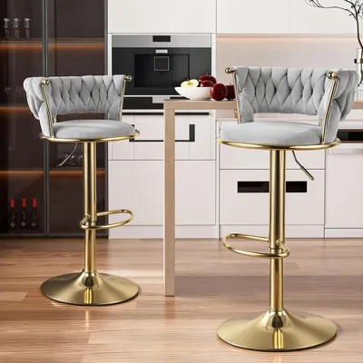 Produktbild von Barhocker 2er Set Höhenverstellbar Ergonomisch mit Rückenlehne Metallrahmen Grau