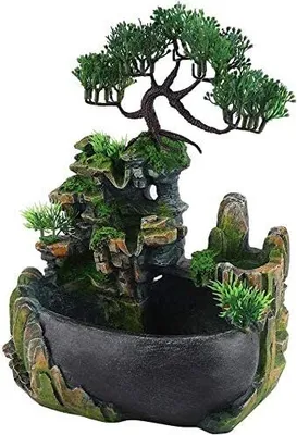 Produktbild von easybuy Zimmerbrunnen, Wasserfall, Steingarten & Bäume, für Sukkulenten & Goldfische, Harz, Tischbrunnen Indoor Dekoration, 28x20x15 cm (HxBxT), beruhigend & stressreduzierend, hochwertige Verarbeitung.
