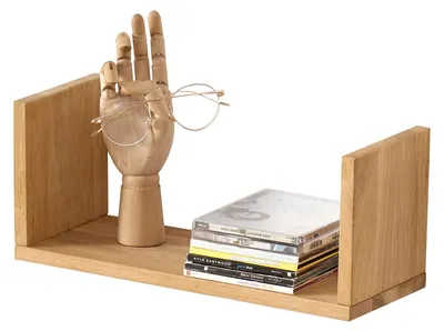 Image de Étagère suspendue, chêne massif, 40 cm, étagère murale en forme de U, étagère murale en bois pour bureau, salon, chambre à coucher