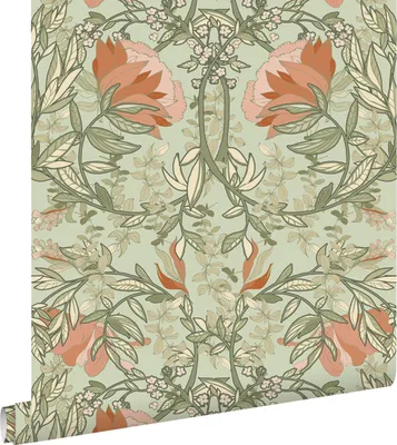 Zdjęcie produktu dla ESTAhome Tapeta vintage kwiaty w stylu secesyjnym zielonymIterakota 50 x 900 cm