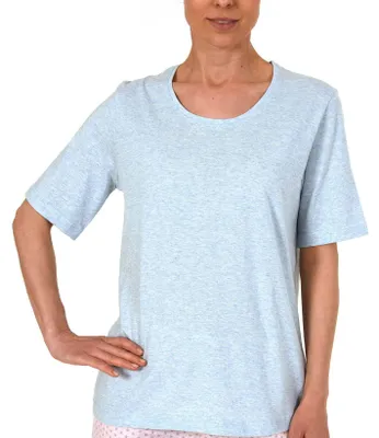 Produktbild von Damen Pyjama Shirt kurzarm Schlafanzug Oberteil Mix & Match in unifarben - 122 220 90 902 ; hellblau , 36-38