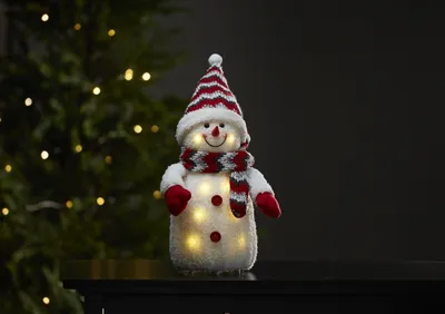 Produktbild von LED-Stoff-Figur 'Joylight', Schneemann, rot 38cm
