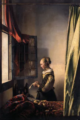 Produktbild von Johannes Vermeer Kunstdruck Bild - Brieflesendes Mädchen Am Offenen Fenster, 1657-1659 (180 x 120 cm)