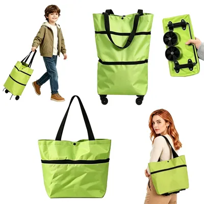 Immagine prodotto di Carrello per la spesa pieghevole, borsa per la spesa 2-in-1 con ruote