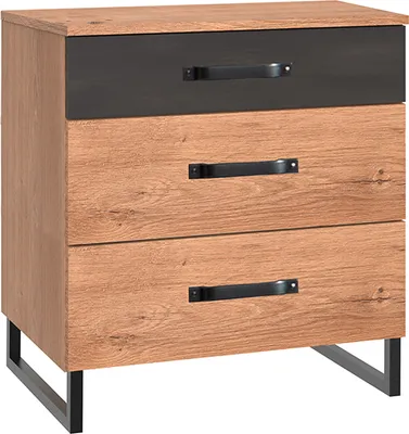 Produktbild von Nachtschrank, 70 cm hoch, Eiche mit Stahl Nb., DAVENPORT-43, ideal für Boxspringbetten