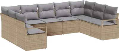Image de vidaXL Ensemble de canapés avec coussins 9 pièces Beige Polyrotin