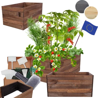 Produktbild von MODO24 Hochbeet Holz, Pflanzkasten, Massivholz, Kiefer, Kräuterbeet, Blumenkasten, Garten, Terrasse, 45x103x60 cm, Braun, ZP06