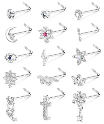 Productafbeelding van Dailygoody - Neuspiercing - 15 stuks - Chirurgisch staal - Slangenvorm - Sieraden voor dames en heren - Zilver en goud