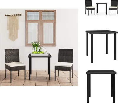 Produktbild von vidaXL 3-tlg. Garten-Essgruppe Poly Rattan Schwarz -  Gartenmöbel-Sets