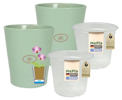 Produktbild von MePla - 2 Stück - Orchideenkübel Merina ø 14 Selando grün + Pflanztopf Orchidee ø 12