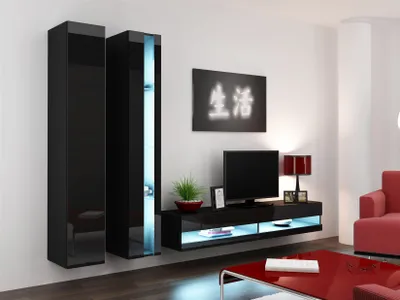 Produktbild von Mediawand Wohnwand 3 tlg - SENTIC 5 - Schwarz Hochglanz inkl.LED