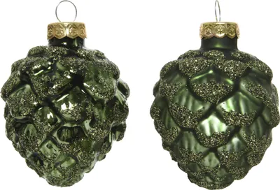 Produktbild von Christbaumschmuck Zapfen 7cm Glas 6 Stück - Piniengrün