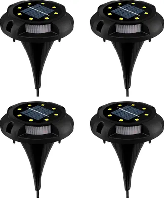 Produktbild von Solar-Bodenleuchten, 4er-Pack mit je 12 LED-Solar-Scheibenleuchten, Gartenbeleuchtung für Hof, Rasen und Wege