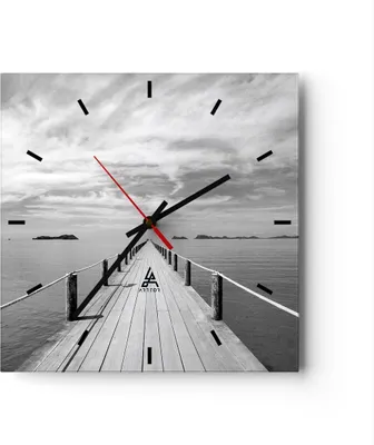 Produktbild von Wanduhr - Quadrat - Glasuhr - Holz Brücke Meer - 30x30cm - Schleichendes Uhrwerk - Lautlos - zum Aufhängen bereit - Dekoration Modern - Wanddekoration aus Glas - C3AC30x30-4985